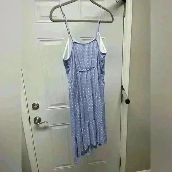 Monteau Blue Polka Dot Sundress Spaghetti Strap Elastic Back‎ Tiered Size L - Picture 2 of 3